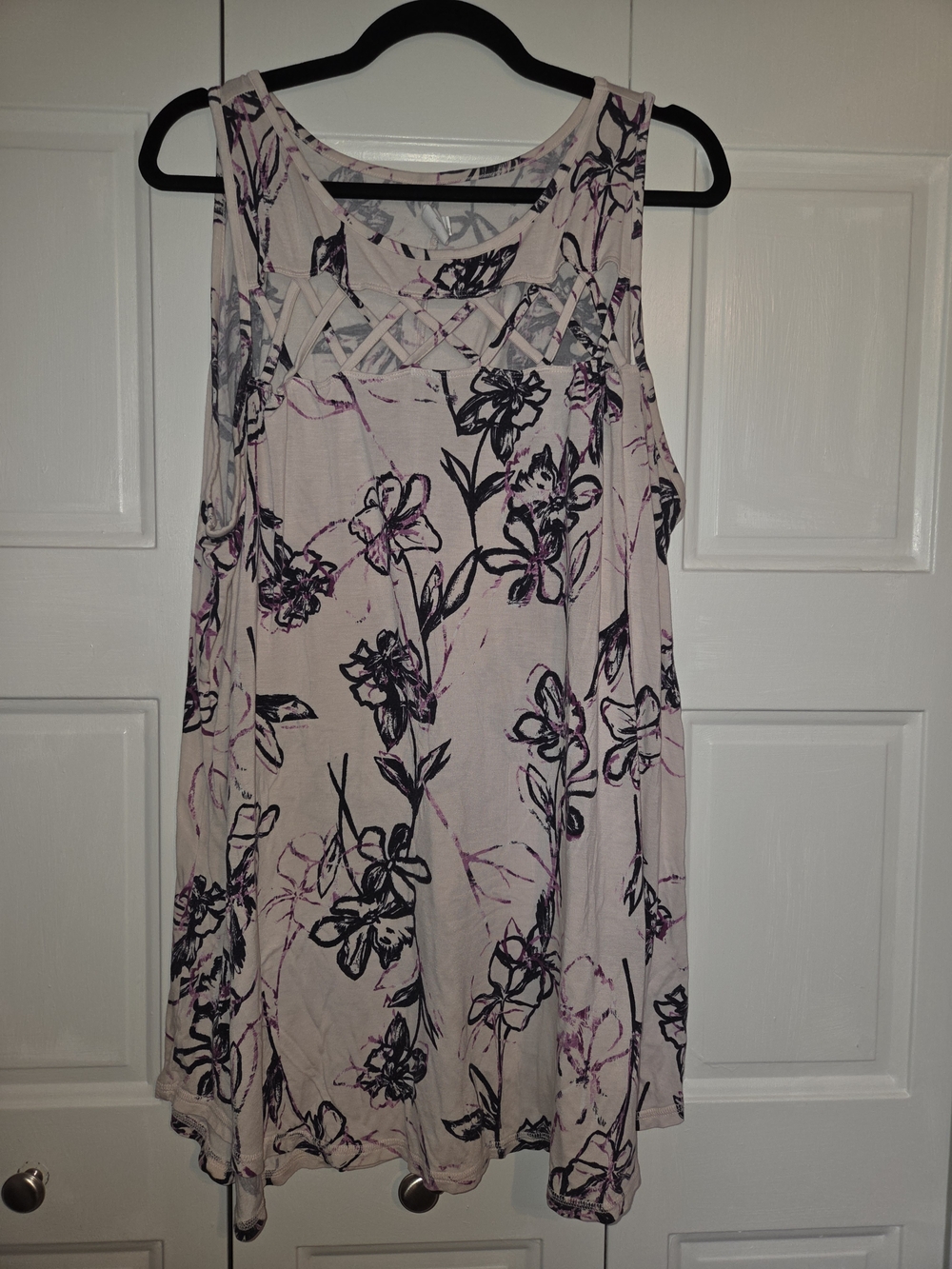Lane Bryant Light Pink Floral Lattice-Detail Tank